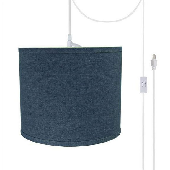 Aspen Creative 71087-21 One-Light Plug-In Swag Pendant Light Conversion Kit with Transitional Hardback Drum Fabric Lamp Shade, Washing Blue, 12" width