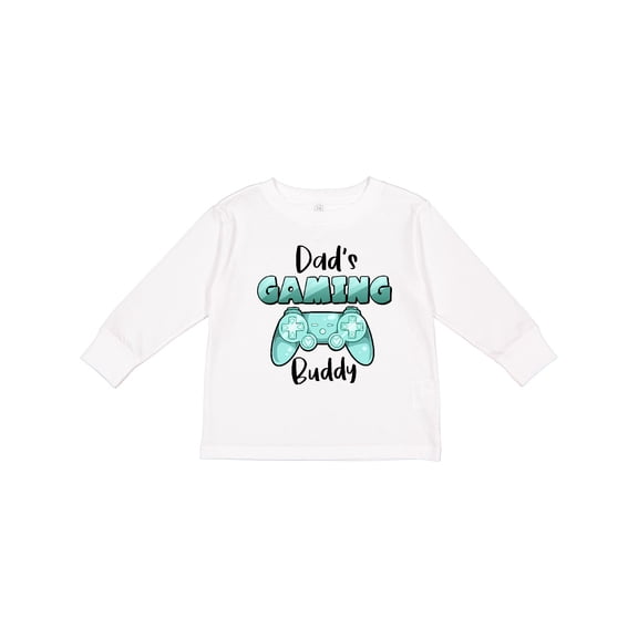 Inktastic Dad's Gaming Buddy- Aqua Controller Boys or Girls Long Sleeve Toddler T-Shirt