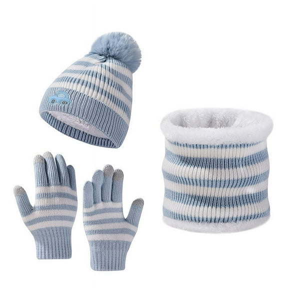 Eltusu Boys Hats Scarves Gloves Sets, Outdoor Pompom Thermal Beanies Scarves Mittens Sets 1-6 T Size Acrylic