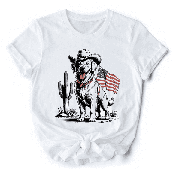 American Cowboy Dog T-Shirt, Western 4th of July Tee for Pet Lovers