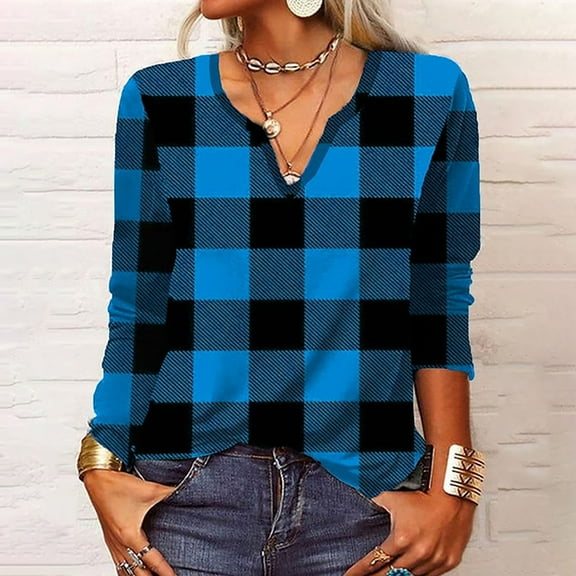 Idoravan Long Sleeve Shirts for Women Womens Winter V Neck Long Sleeve Tops Printed Regular Blouse