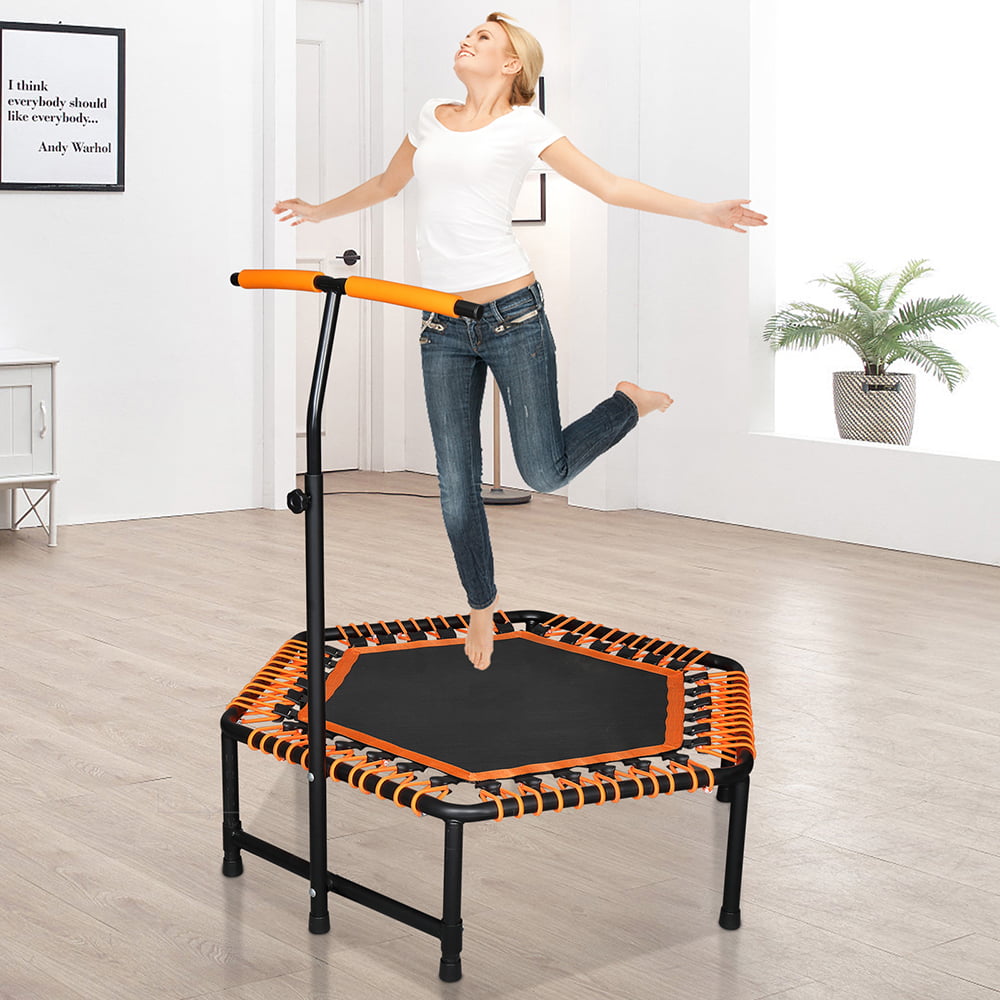 50" Trampoline Fitness Exercise Mini Rebounder Cardio Gym Trainer with Handrail 