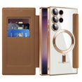 thumbnail image 2 of Dteck Magnetic Wallet Case for Samsung Galaxy S25 Ultra,Shockproof Leather Card Slots Case Built-in Camera Lens Protector Plating TPU Compatible with Mag Safe Back Cover for Galaxy S25 Ultra,Brown, 2 of 7