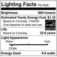 thumbnail image 6 of Satco S29835 9.8W 120V LED A19 Light Bulb E26 Medium Base 2700K 800 Lumen  Frosted Dimmable (6 Pack), 6 of 12