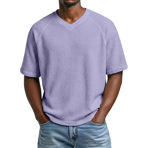 Yaoyar Men's Solid Color Vneck Short Sleeve Tshirt Street Style Loose Fit Plus Size Tshirt