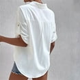 thumbnail image 3 of QLEICOM White V Neck Shirts for Women, Summer Button Down Shirt, Solid Color Lapel Short Sleeve Blouse, Casual Office Bussiness Shirts Plain Blouses Tops White XXXL, 3 of 5