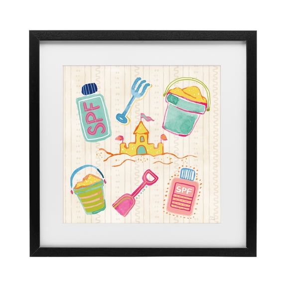 Stupell Industries Fun In The Sun Beach Pails Black Framed Print Under Glass, design by Dina June
