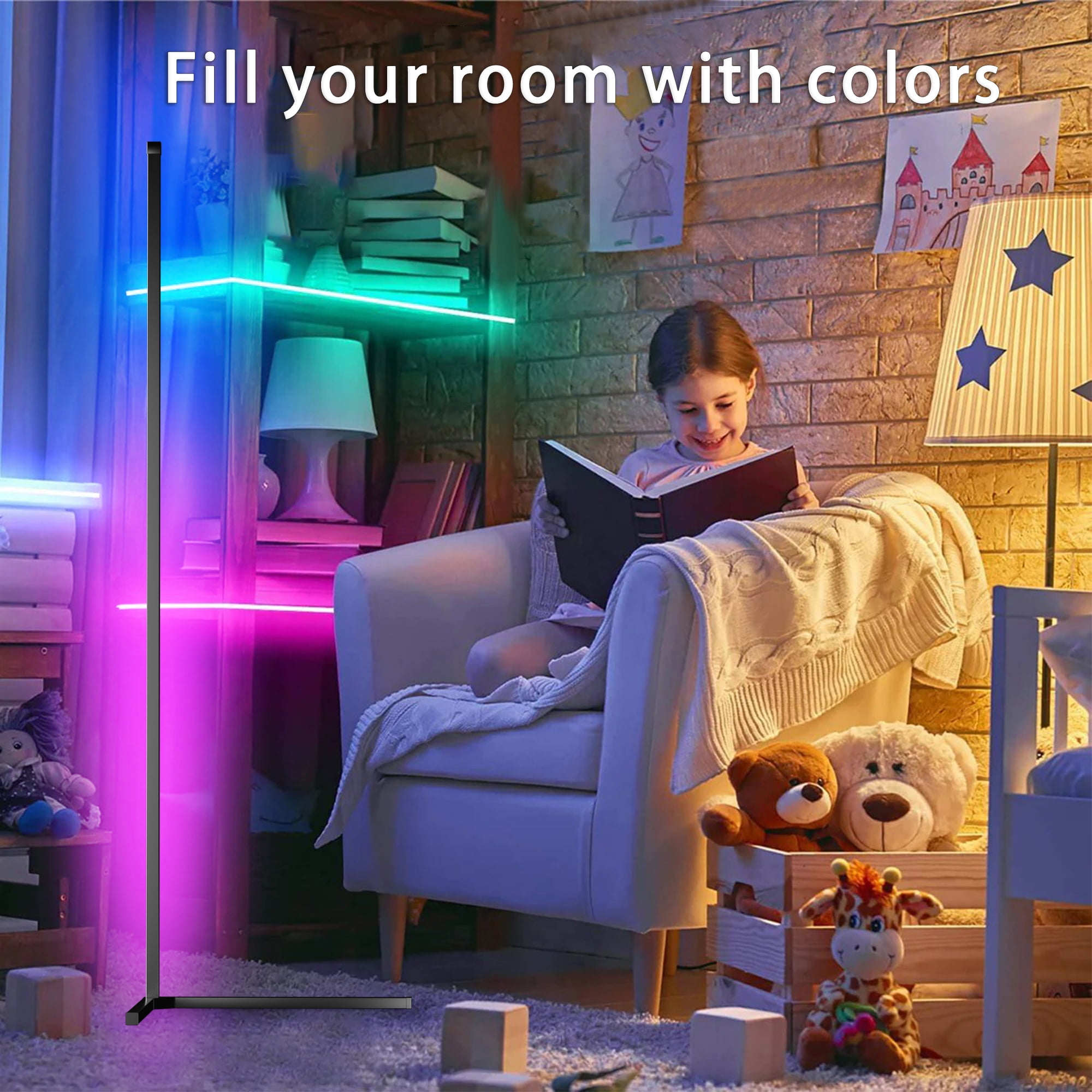 GUPUP Modern LED Floor Lamp, USB Plug-in Music Sync Corner Lamp, APP Remote Control Lamps for Living Room