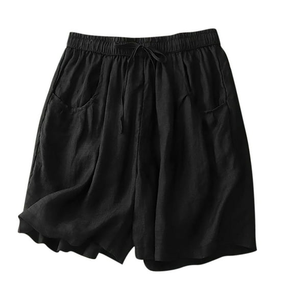 Cotton Linen Casual Shorts for Women Comfy Summer Elastic Waist Loose Beach Lounge Shorts with Pockets