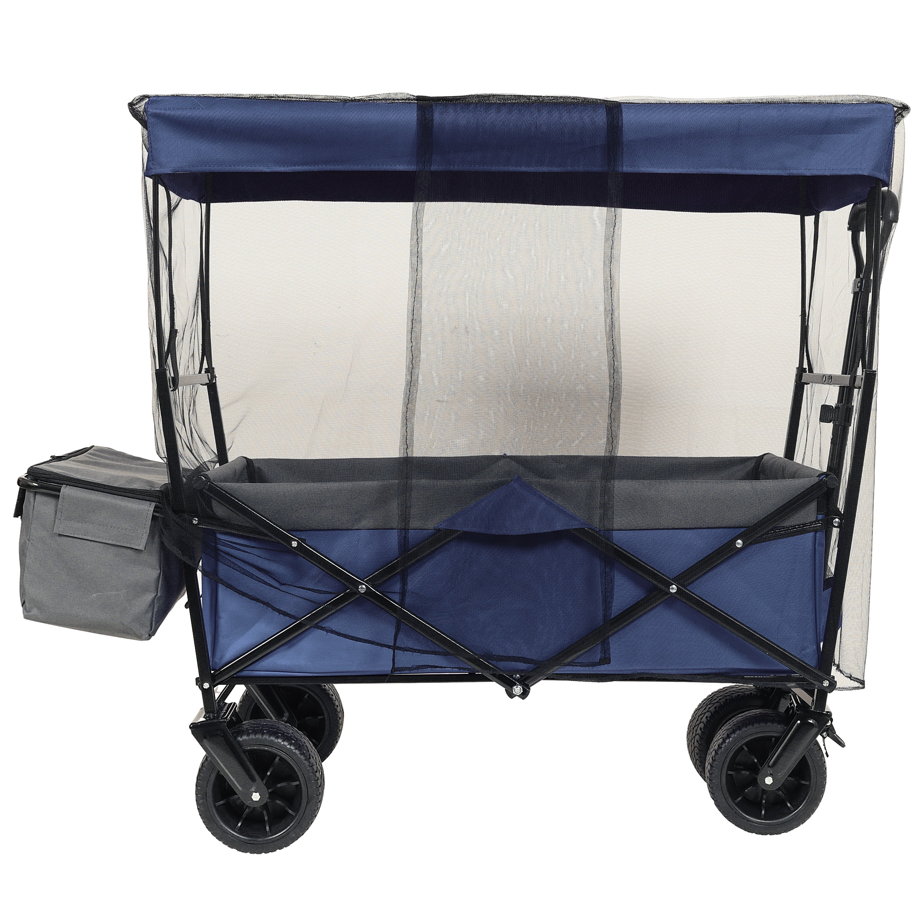 480Lbs Collapsible Wagon with Canopy,Wagon Stroller with 7" All-Terrain Wheels, Lightweight Foldable Wagon, Large Capacity for Camping, Shopping, Sports, and Garden Use, Dark blue with mosquito net
