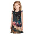 thumbnail image 1 of Balery Abstract Peacock Painting Camisón de princesa para niñas, pijama de algodón con mangas abullonadas, suave y bonito.-Medium, 1 of 6