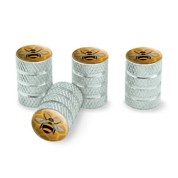 Bee on Honeycomb Tire Rim Wheel Aluminum Valve Stem Caps - Aluminum