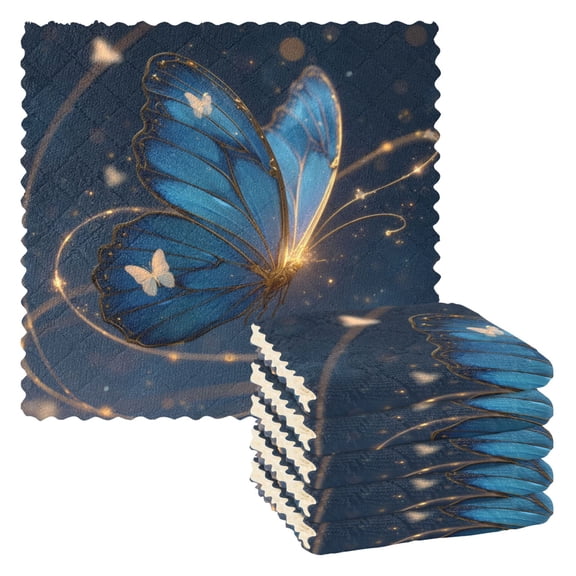 6 Pieces of Kitchen Towels 11x11Inch Kitchen Dish Cloths Kitchen Dish Towels Reuseable Cleaning Cloths Butterflies Flutter