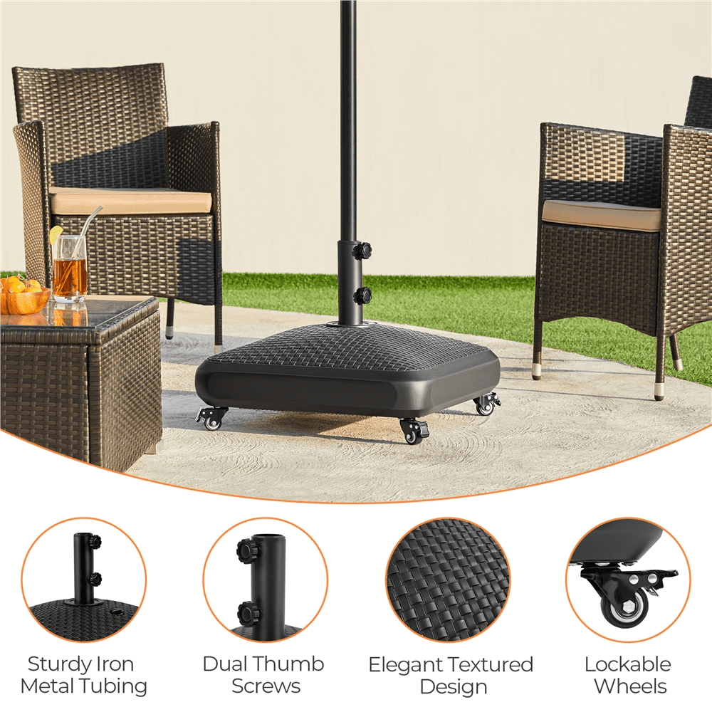Renwick Rolling Umbrella Base Stand with Rattan Pattern, Black