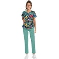 thumbnail image 6 of Minjewel Women's Plus Size Printed V-Neck Short Sleeve Scrubs for Women Set with Pockets, Fun & Colorful Animal Floral Scrub Set,Green 2XL, 6 of 7
