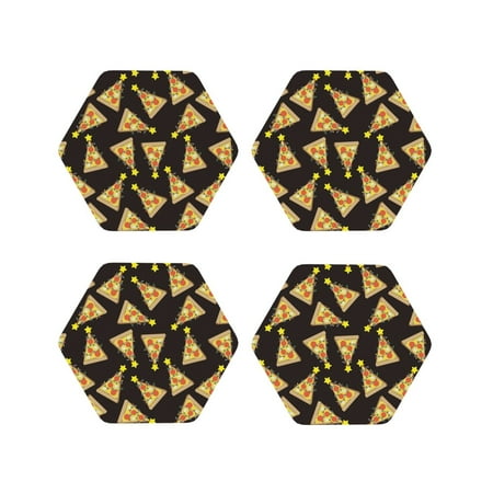 

Drink Coasters Set of 4 Cute Christmas Pizza Leather Coasters for Coffee Table Protector Heat Resistant Cute Coasters for Home Decor Housewarming Gifts Bar Kitchen 4 Inch Hexagon