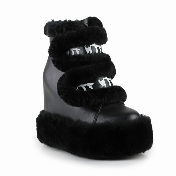Women’s Cozy Faux Fur Hidden Wedges Platform Winter Ankle Boots
