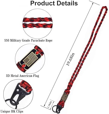 2 Pcs Retractable Keychain, Heavy Duty Badge Holder Reel – Braided Paracord Lanyard with USA Flag, Retractable ID Badge Clip Reel & Parachute Rope Necklace Keychains for Work or Traveling