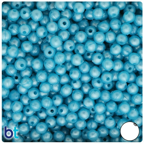 BeadTin Light Blue Pearl 6mm Round Plastic Beads (500pcs)