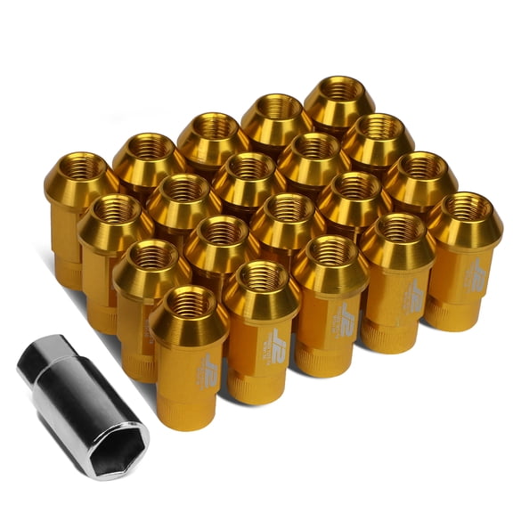 J2 Engineering LN-T7-008-15-GD J2 Engineering 7075 -T6 Forged Aluminum M12X1.5 20Pcs 44mm Height Open -End Lug Nut Set w / Socket Adapter (Gold)