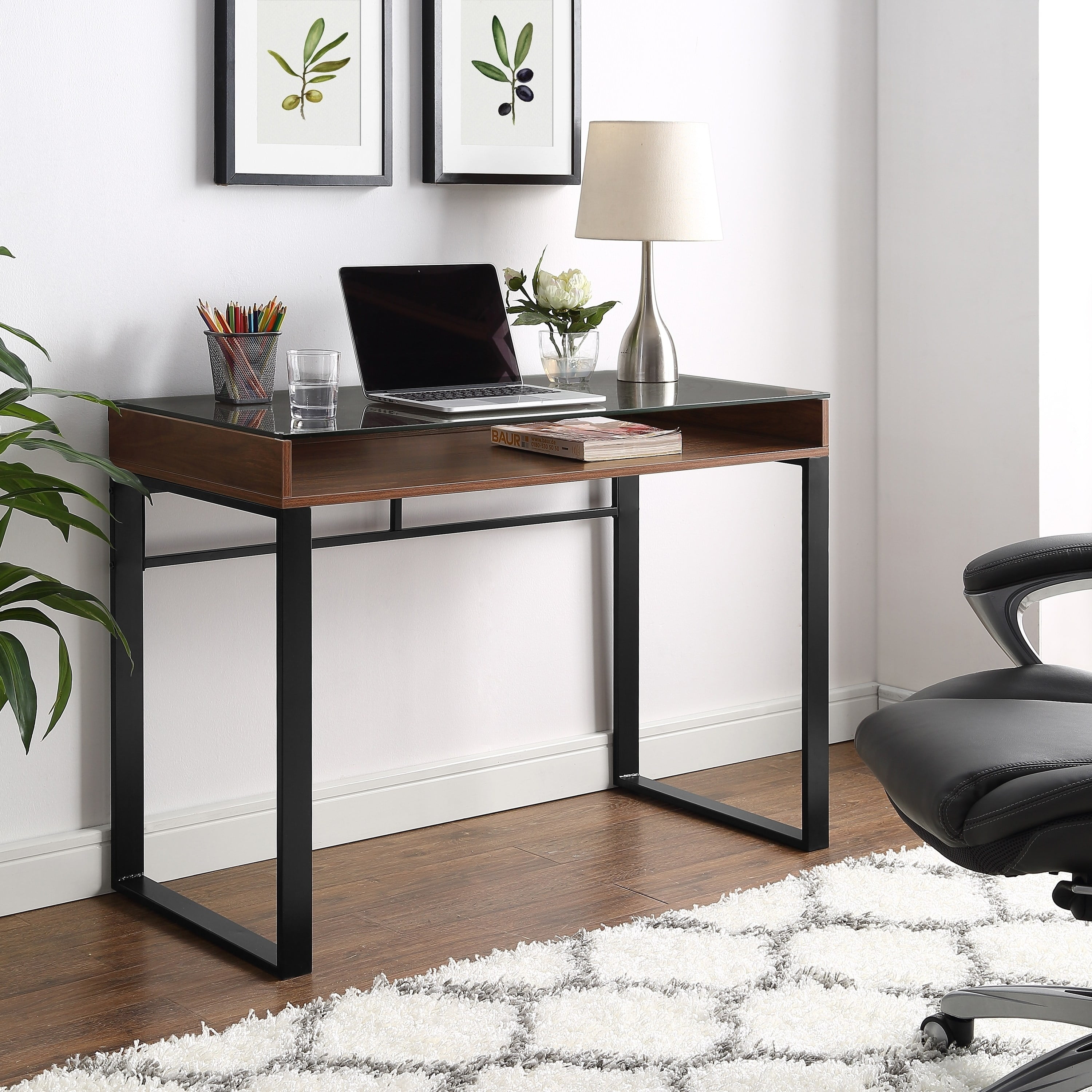 42 Inch Modern Glass Top Writing Desk