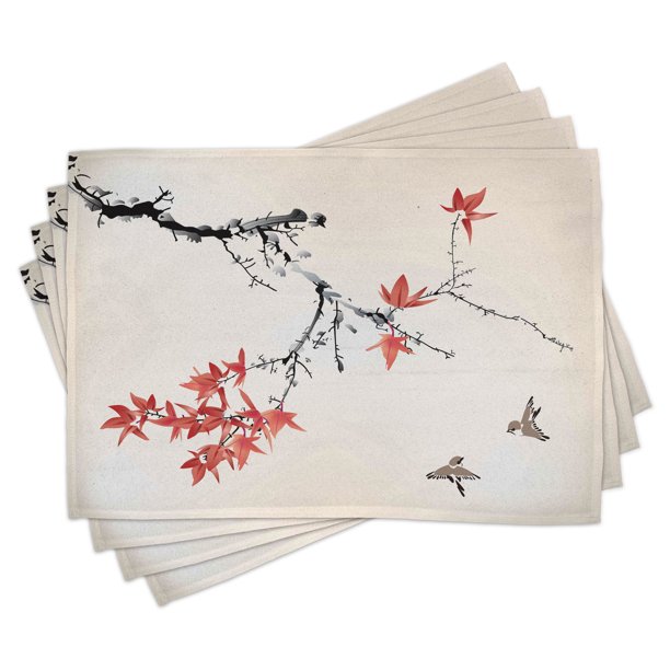 Japanese Placemats Set of 4 Cherry Blossom Sakura Tree Branches