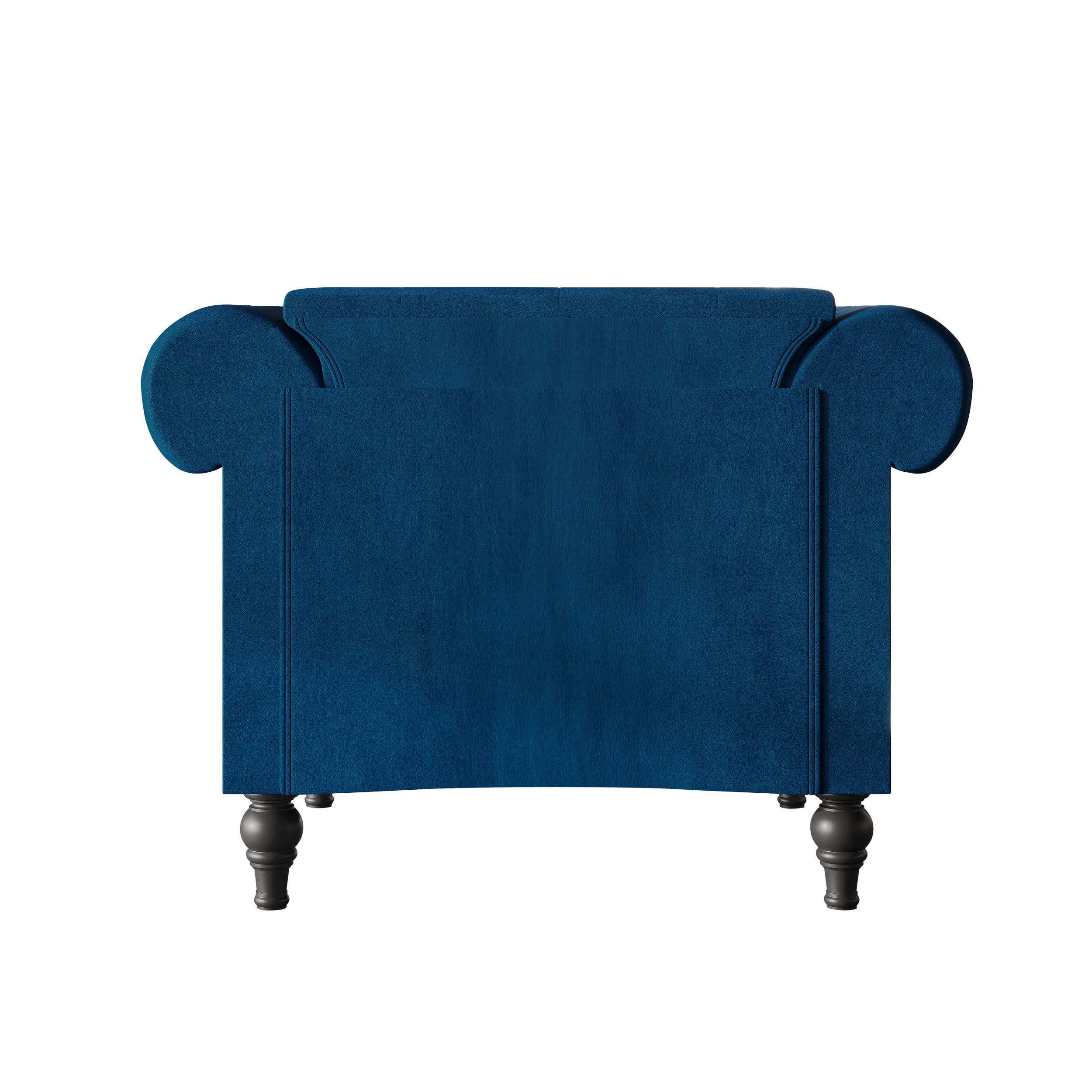 Home Design Kelso 3-Piece Velvet Living Room Set With Rolled Arm Chair, Loveseat and Sofa, Deep Button Tufting and Turned Legs, Blue