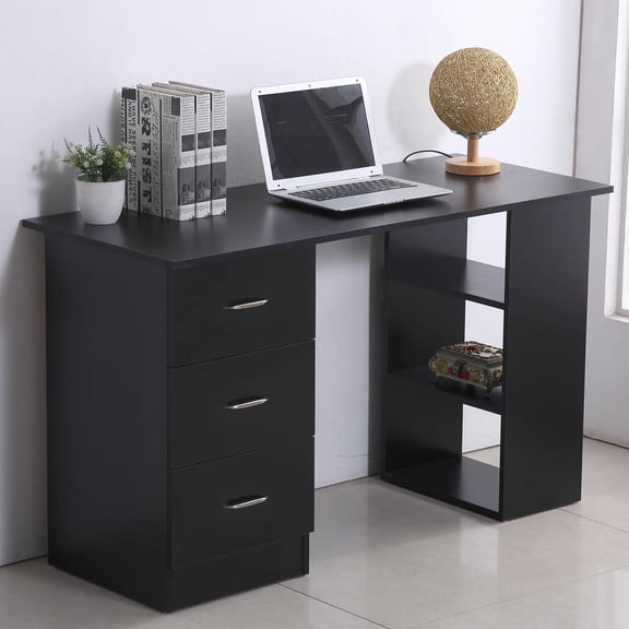 47.25" W Home Office Computer Desk Bookcase Combination Writing Desk with 3 Drawers and Storage Shelves