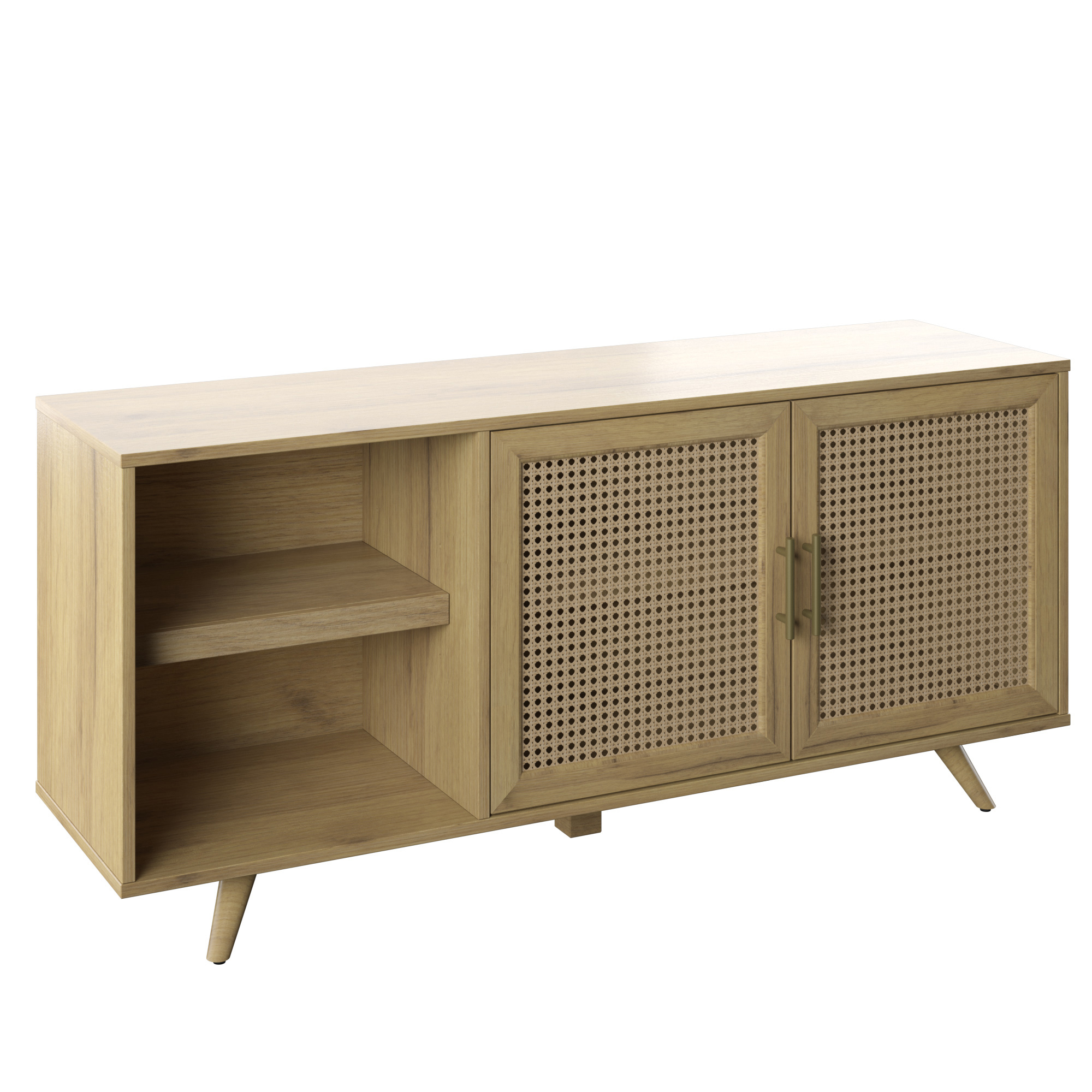 Twin Star Home Rattan TV Stand for TV's up to 60" in Campbell Oak