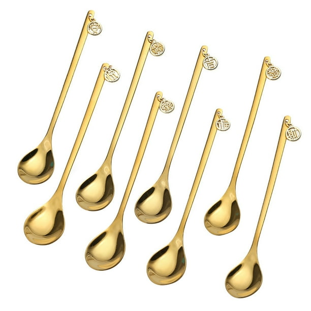 8pcs Cucharas de postre de estilo chino Cuchara de helado Cucharas de café de acero inoxidable
