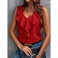 thumbnail image 2 of Women'S Ruffle Sleeveless Tops Dressy Casual Business Work Blouses Office V Neck Chiffon Shirts Summer 2025 Red S, 2 of 7