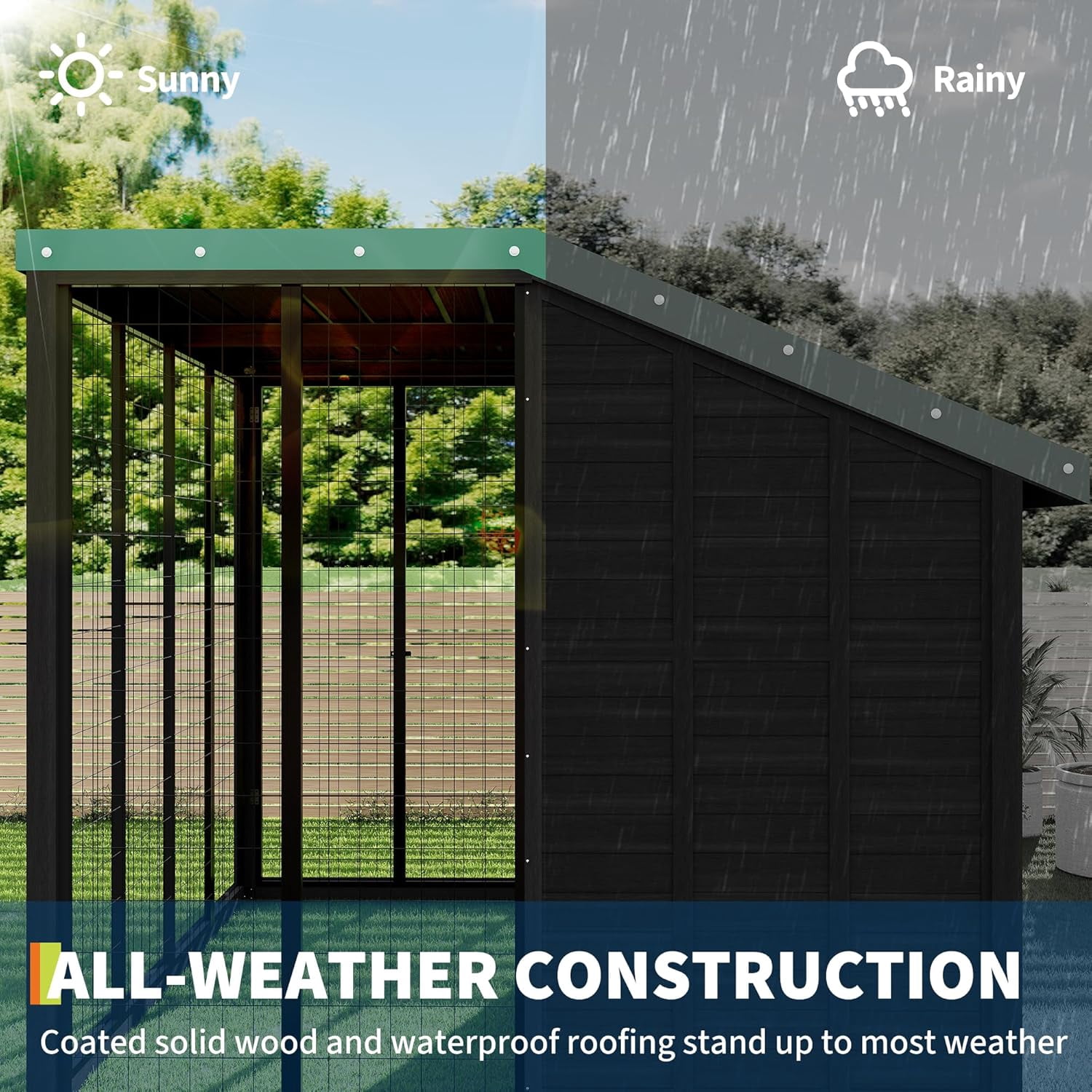 Cedar Wood Large Dog Kennel with Galvanized Steel Roof, Outdoor Dog House with Feeding Door, Locking Gate, Water/Food Tray, Cedar Wood Shelter for Backyard (Wood)