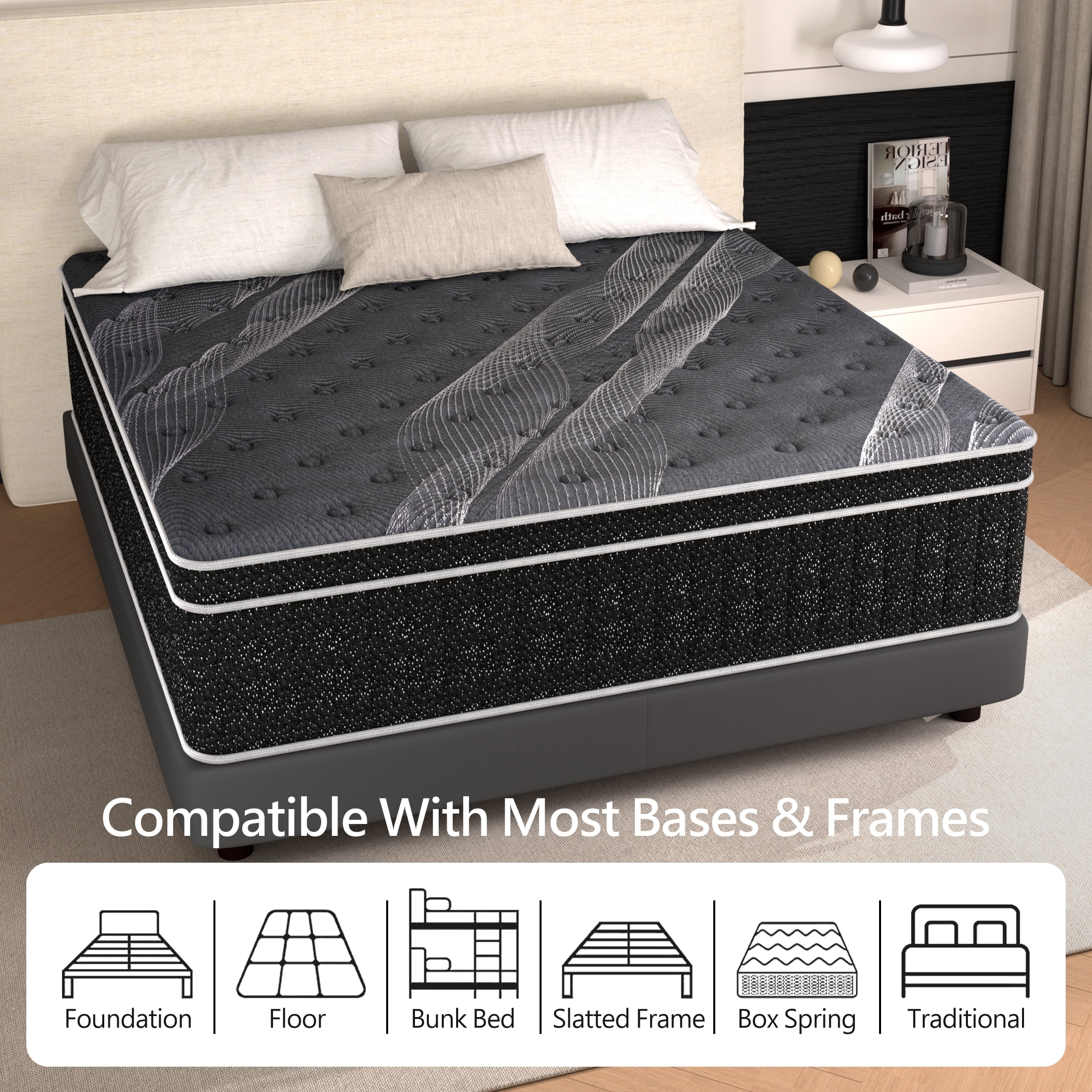 Doudter 12 Inch Queen Mattresses, Memory Foam Hybrid Mattress in a Box with Individual Pocket Spring, Pressure Relief & Motion Isolation & CertiPUR-US