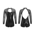 thumbnail image 3 of renvena Girls Kids Long Sleeves Mock Neck Sparkling Sequins Gymnastics Leotard Biketard with Shorts Dance, 3 of 7