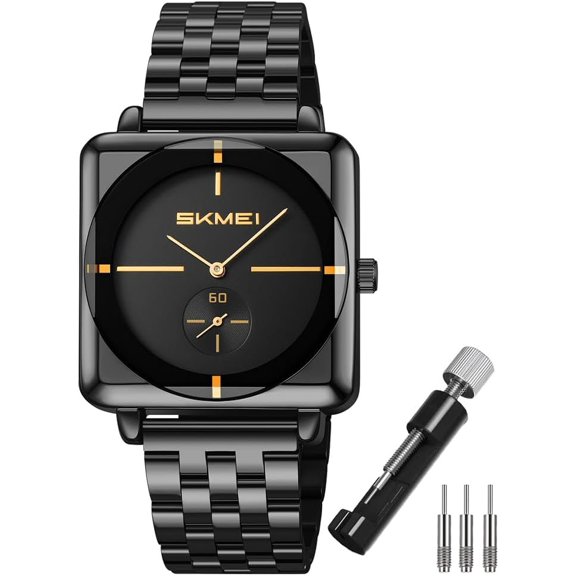 Square Watches for Men Simple Business Stainless Dress Fashion Waterproof Analog Quartz Fathers Dad Gifts Gold Black Wrist Watch
