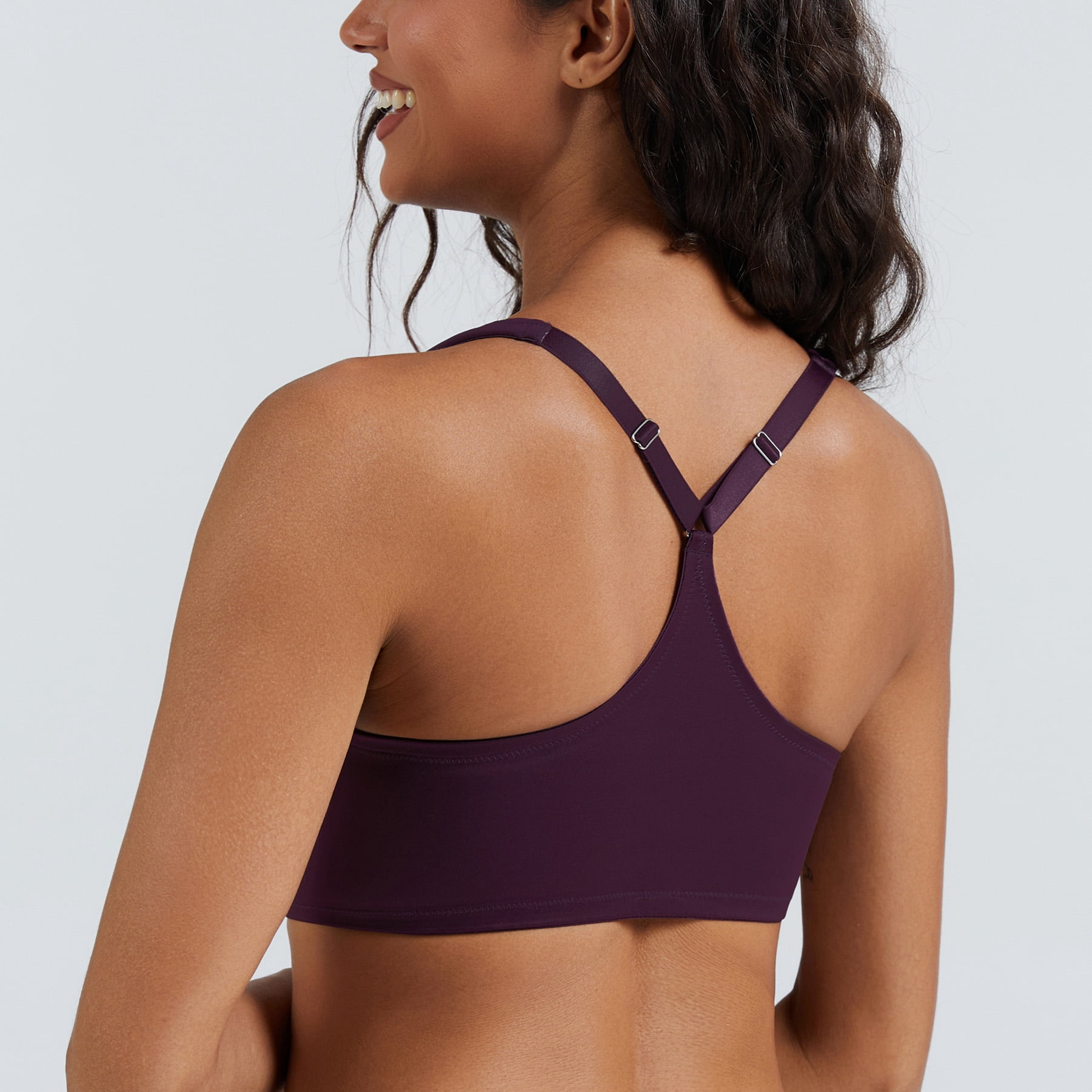 MELENECA Women's Racerback Front Closure Bras Plunge Unlined Full Coverage Seamless Underwire Bra Grape Wine 40DD