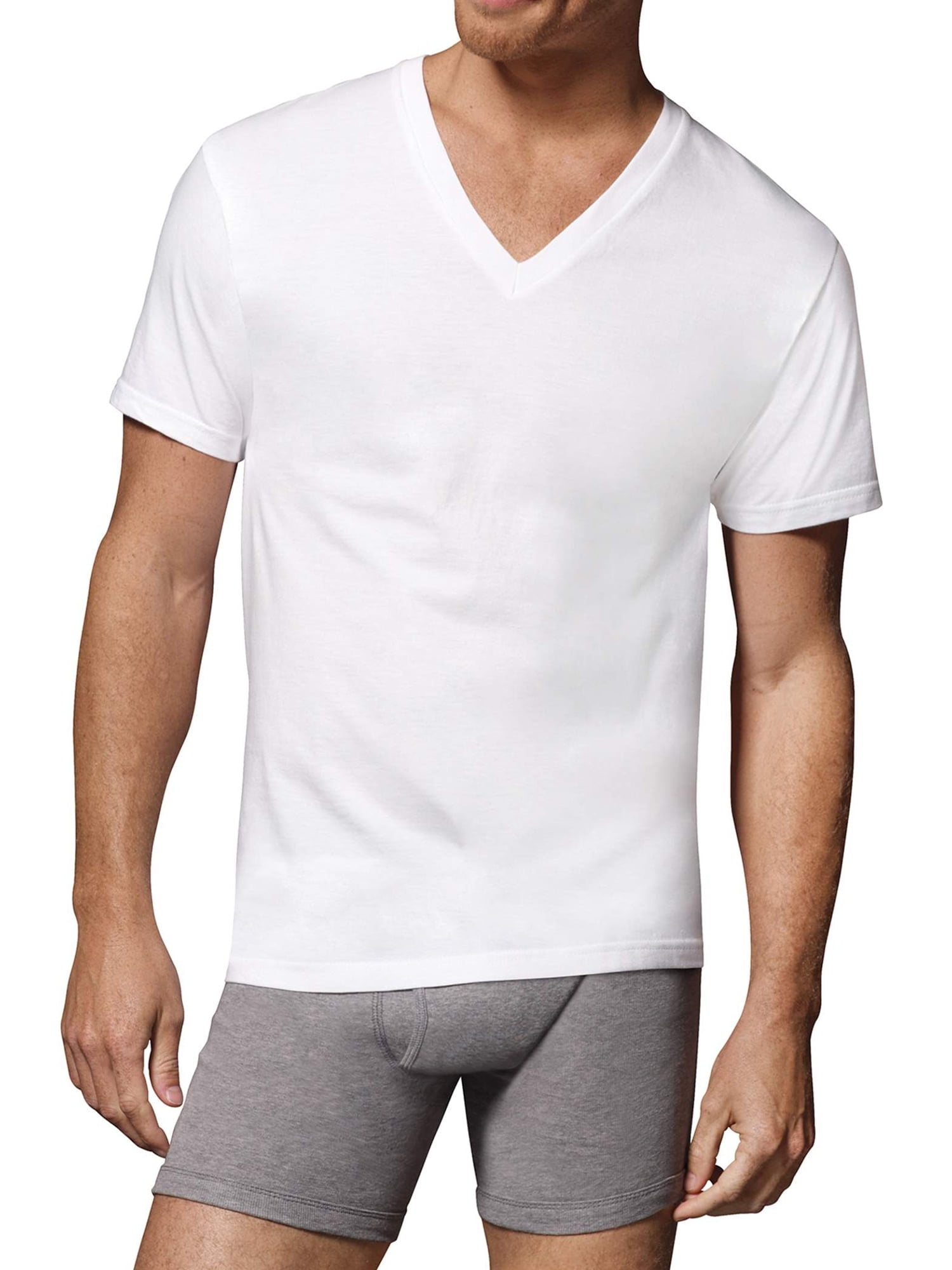 6 Men's Hanes Tagless Cotton V-Neck Tee Shirts Medium 38-40 