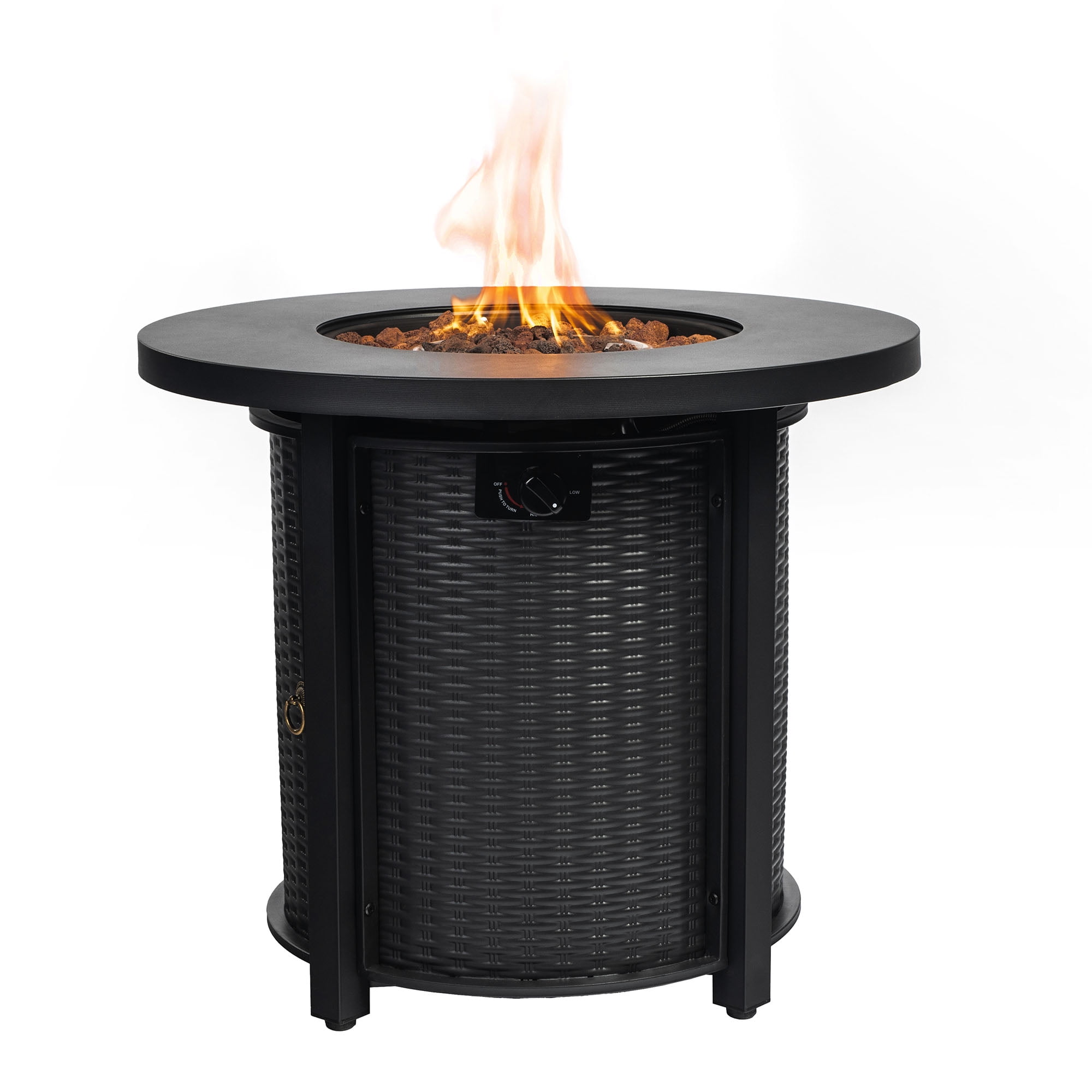 TrumanPick 30" Propane Gas Fire Pit Table 50,000 BTU Round Steel Gas Fire Pit for Outdoor Patio Deck Garden Courtyard-Black