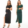 Bearsland Women's Short Sleeve Maternity Dress Ruched Long Split Pregnancy Clothes 2-Pack