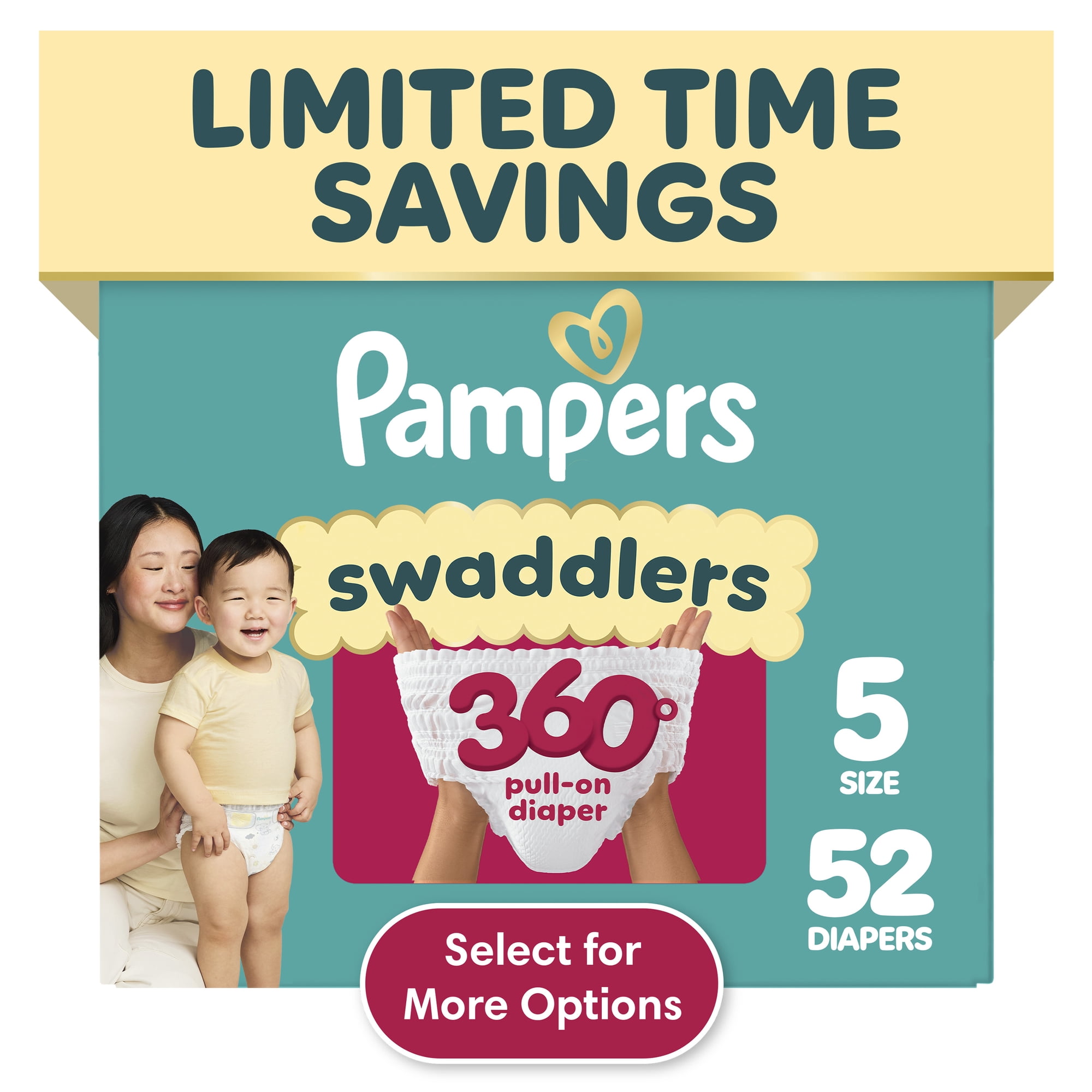 Pampers Swaddlers 360 Baby Diapers Size 5, 52 Count (Select for More Options)