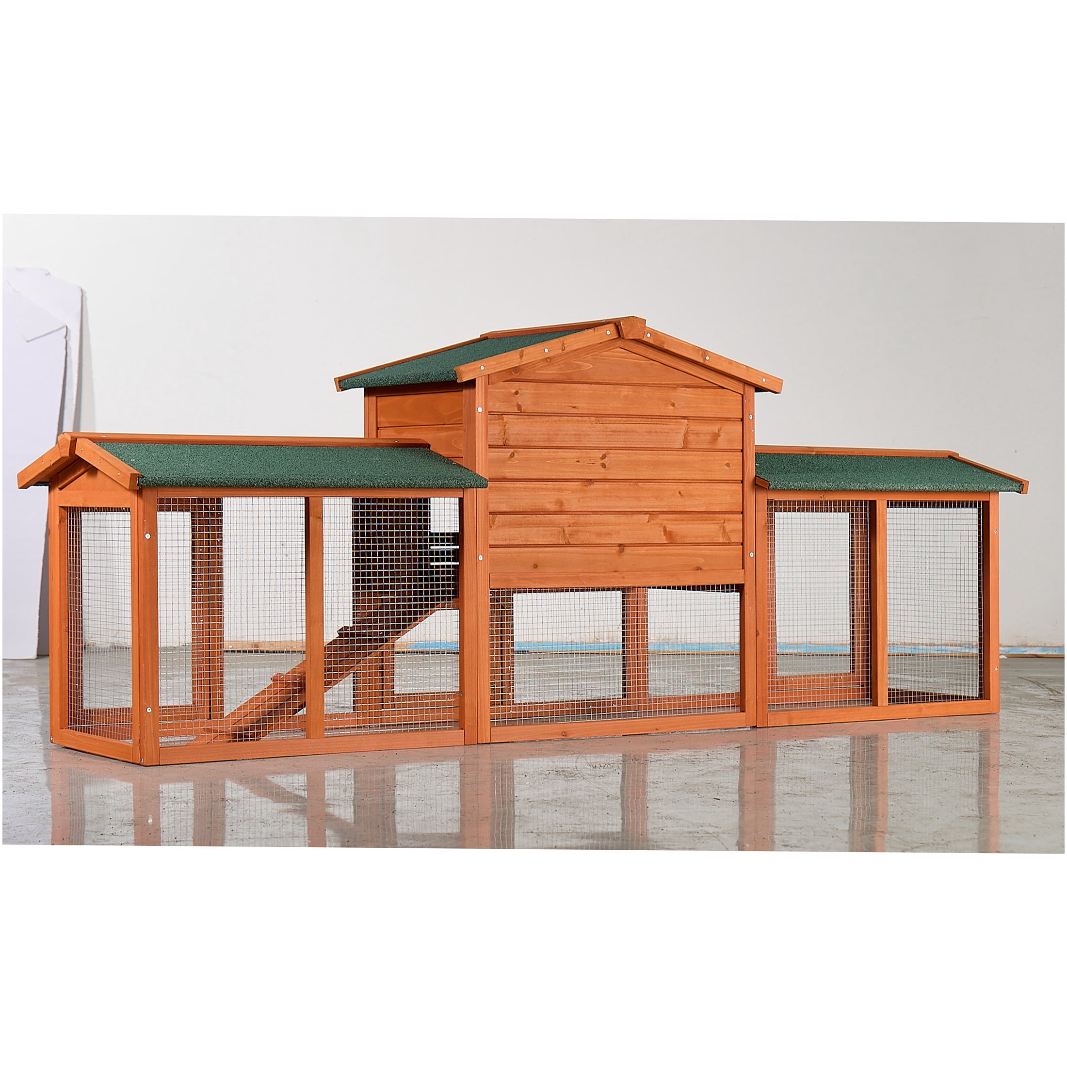 JERFIT Large Outdoor Rabbit Hutch with Run, Wooden Bunny Cage House, Waterproof Roof, Pull Out Tray, Ramp for Rabbits, Chickens, Guinea Pigs