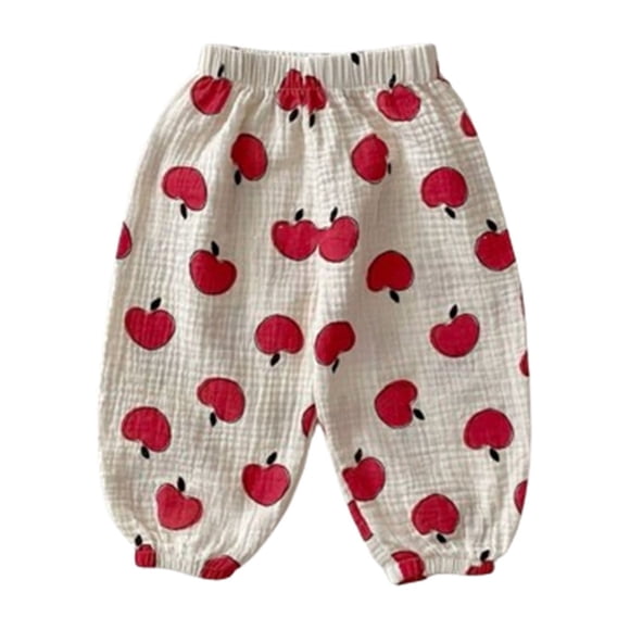 Mosquito Repellent Outdoor, 6 Months-3 Years Infant Fruit Printed Double-Layer Gauze Mosquito Repellent Pants for Girls Soft Casual Trousers