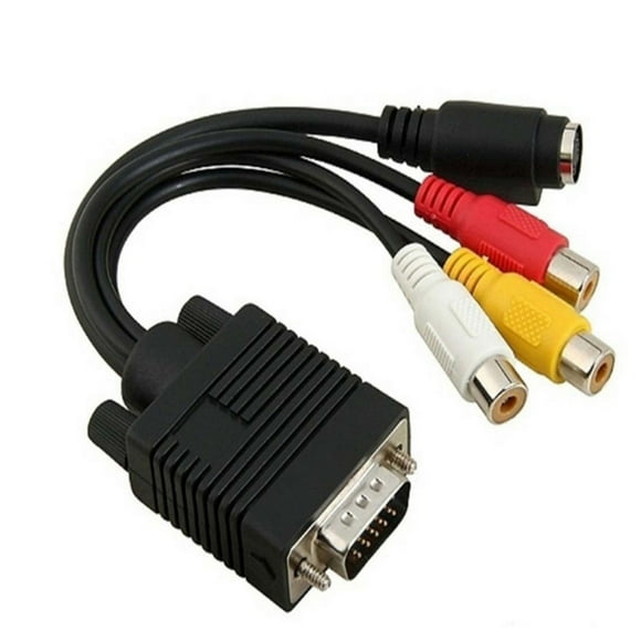 Vga To S-Video 3 Rca Tv Converter Av Converter Cable Adapter 3 Rca Female Converter Cable Vga In Video Tv Out S-Video Av Adapter Av, Black
