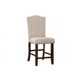 thumbnail image 5 of Classic Upholstered Cushion Chairs Set of 2, Counter Height Dining Chair with High Backrest, Wooden Legs and Footrest, Fabric Chair with Nailheads, Cream, 5 of 8