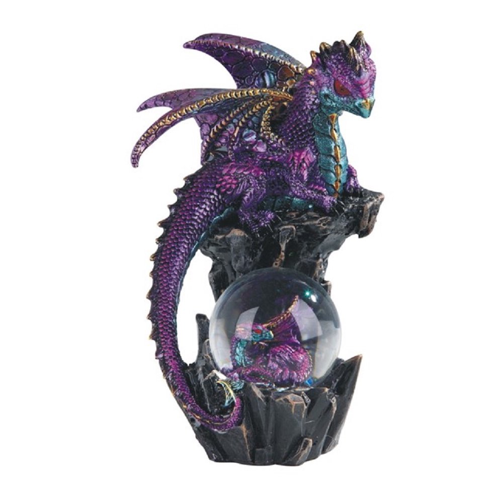 Purple Dragon on Rock Medieval Fantasy Water Snow Globe Mythical