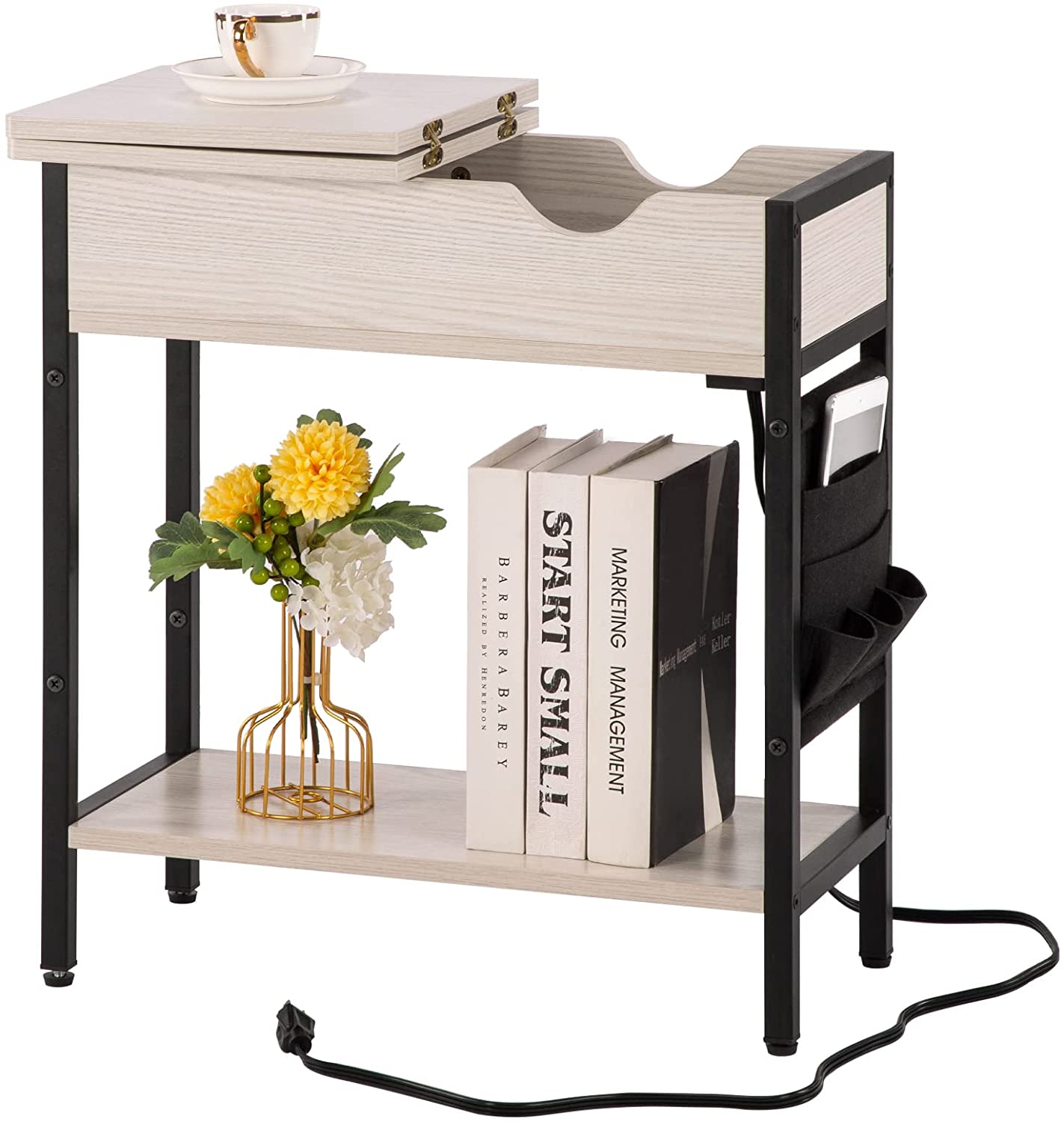 LWLIUANG End Table with USB Ports & Power Outlets Charging Station