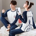 thumbnail image 3 of Conjunto de pijamas de dibujos animados para hombre y Mujer, ropa de dormir de algodón para parejas, Tops largos para dormir, pantalones, otoño y primavera, 3 of 4