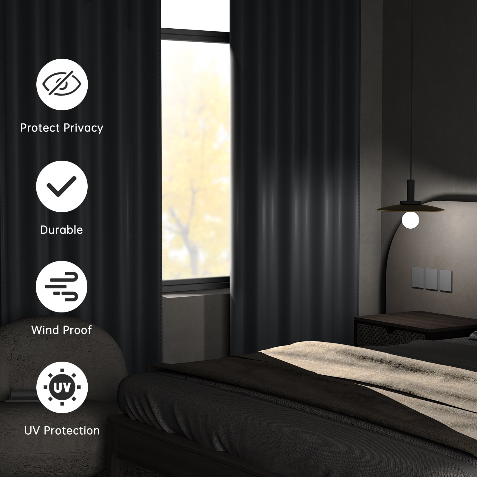 XUEYU 100% Blackout Curtains for Bedroom, Light Blocking Thermal Insulated Curtains with Noise Reduction, 52x96 Inch Room Darkening Window Drapes, Set of 2 Panels, Gray