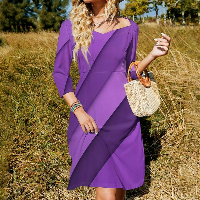 slim fit dress slacks CLARISSE 4801 Purple Lace Fit-n-Flare Dress – Formalwear Outlet main image 1