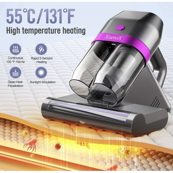 Mattress Vacuum Cleaner, 15Kpa Bed Vacuum Cleaner with 253.7nm UV-C Light, 131°F Heat, HEPA Filter & Ultrasonic, Versatile Handheld Vacuums for Bed, Sofa, Couch, Crib(Corded, 500W)